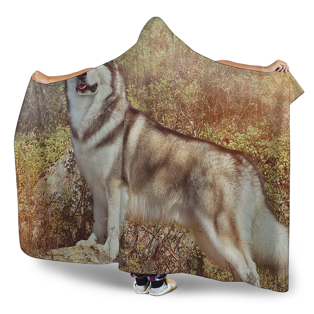 Vintage Alaskan Malamute Print Hooded Blanket