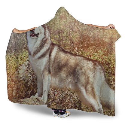 Vintage Alaskan Malamute Print Hooded Blanket
