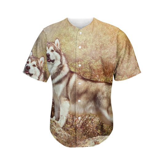Vintage Alaskan Malamute Print Men's Baseball Jersey