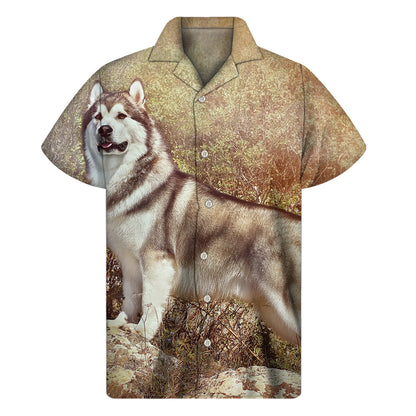 Vintage Alaskan Malamute Print Men's Short Sleeve Shirt