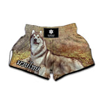Vintage Alaskan Malamute Print Muay Thai Boxing Shorts