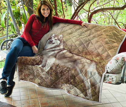 Vintage Alaskan Malamute Print Quilt