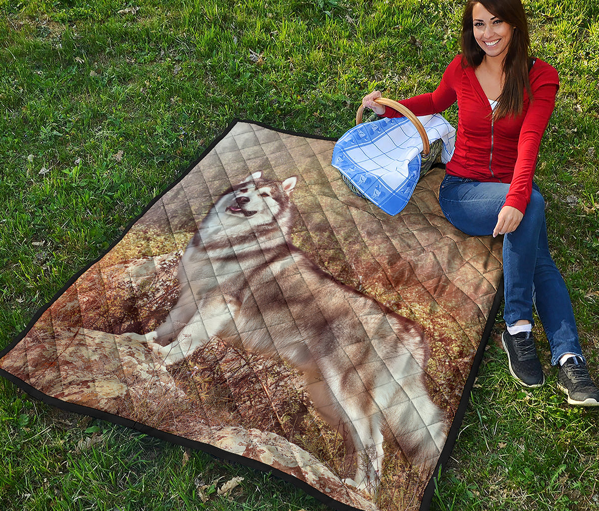 Vintage Alaskan Malamute Print Quilt