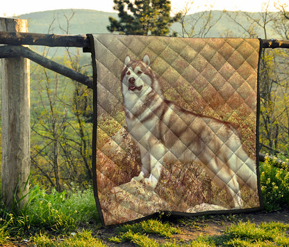 Vintage Alaskan Malamute Print Quilt