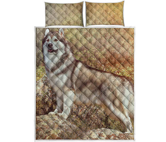 Vintage Alaskan Malamute Print Quilt Bed Set