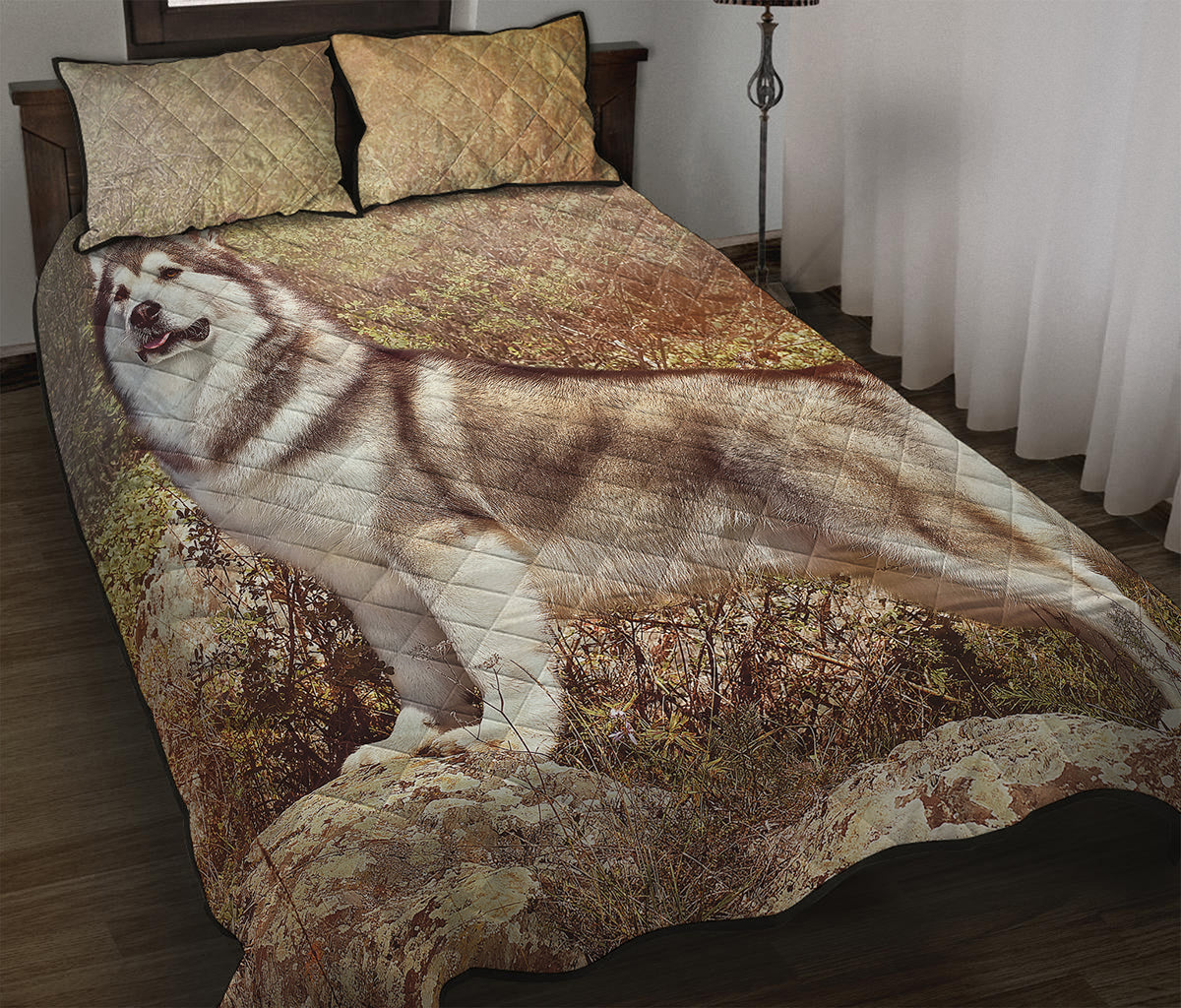 Vintage Alaskan Malamute Print Quilt Bed Set