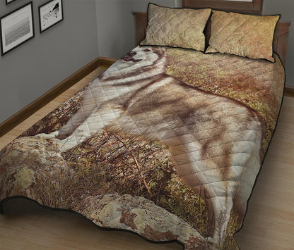 Vintage Alaskan Malamute Print Quilt Bed Set