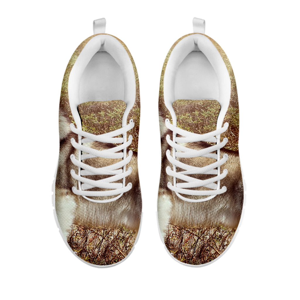 Vintage Alaskan Malamute Print White Sneakers
