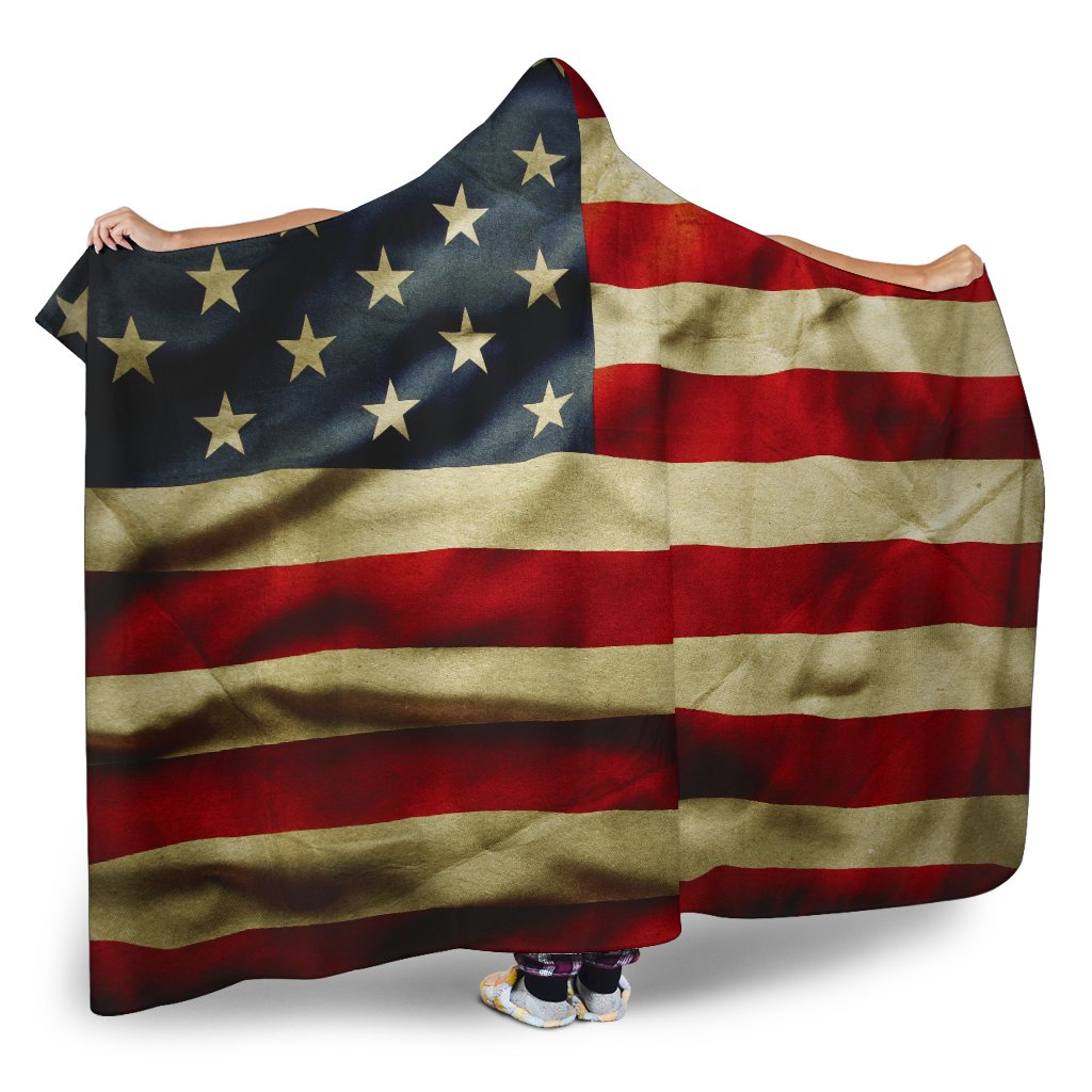 Vintage American Flag Patriotic Hooded Blanket GearFrost