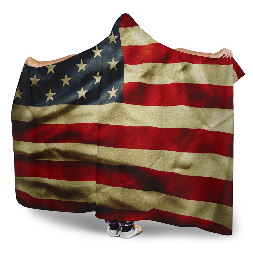 Vintage American Flag Patriotic Hooded Blanket GearFrost