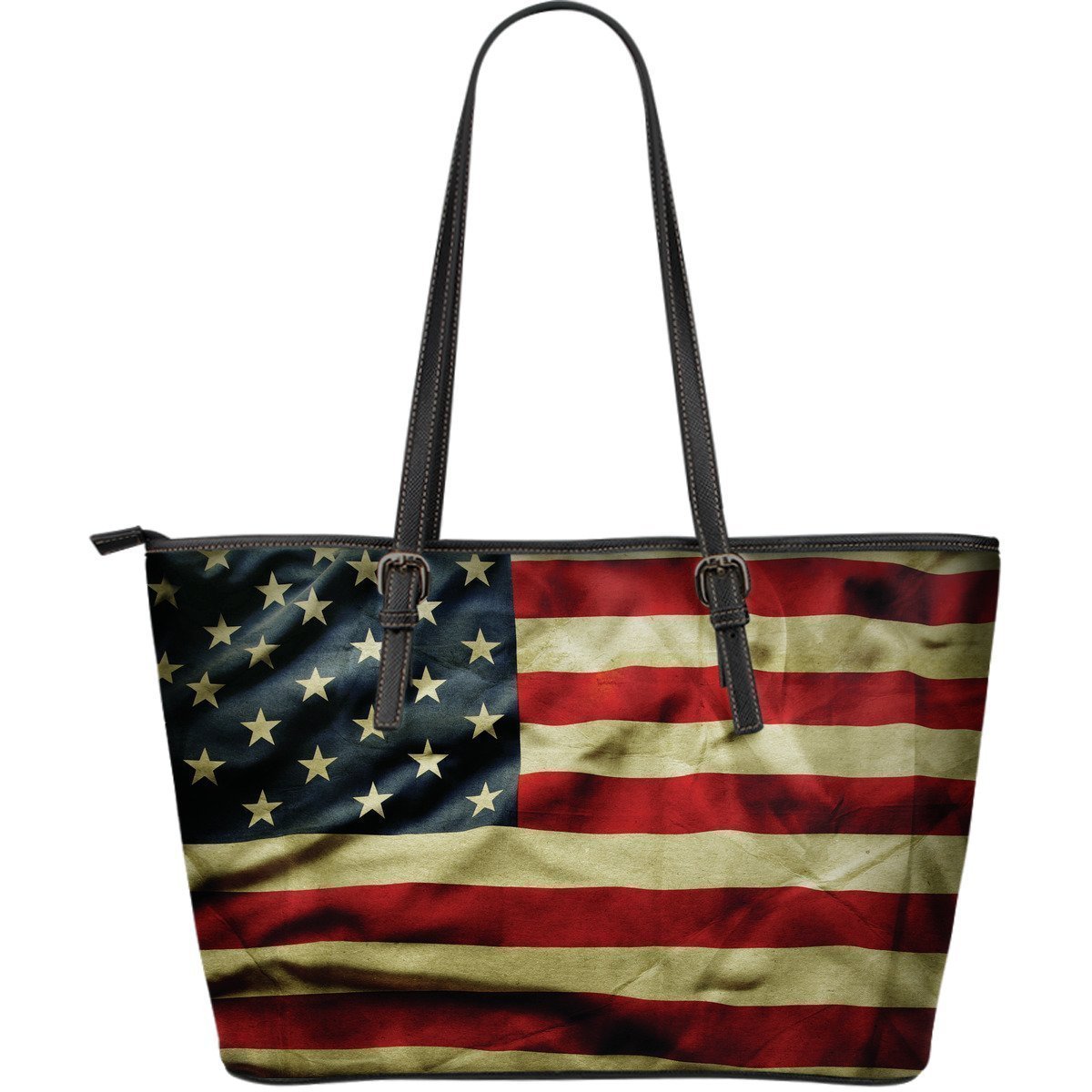 Vintage American Flag Patriotic Leather Tote Bag GearFrost