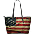 Vintage American Flag Patriotic Leather Tote Bag With Zipper