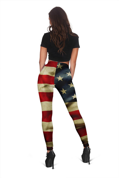 Vintage American Flag Patriotic Women's Leggings GearFrost