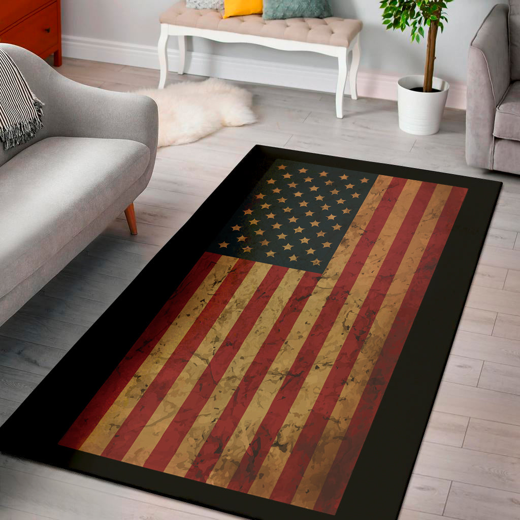 Vintage American Flag Print Area Rug
