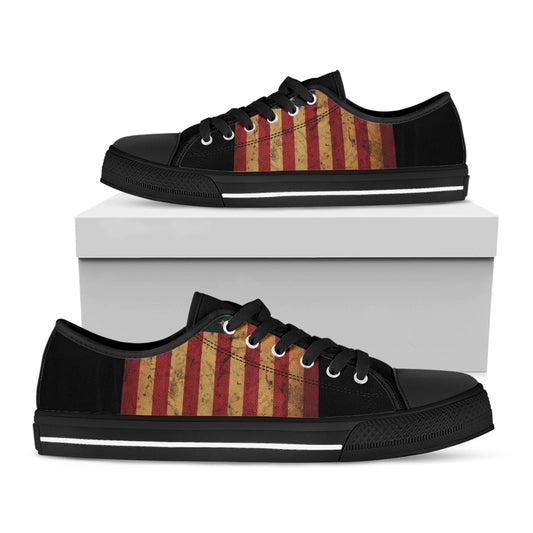 Vintage American Flag Print Black Low Top Shoes 