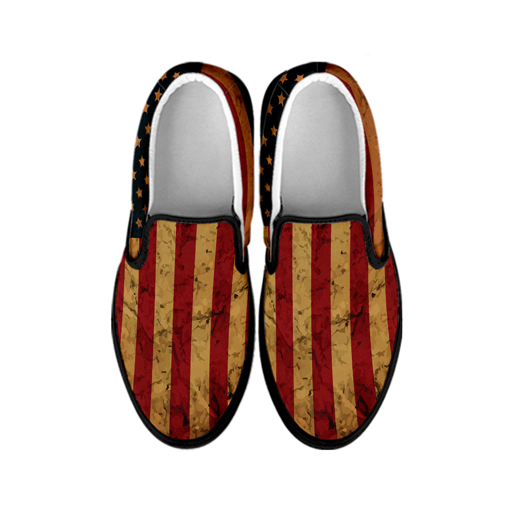 Vintage American Flag Print Black Slip On Shoes