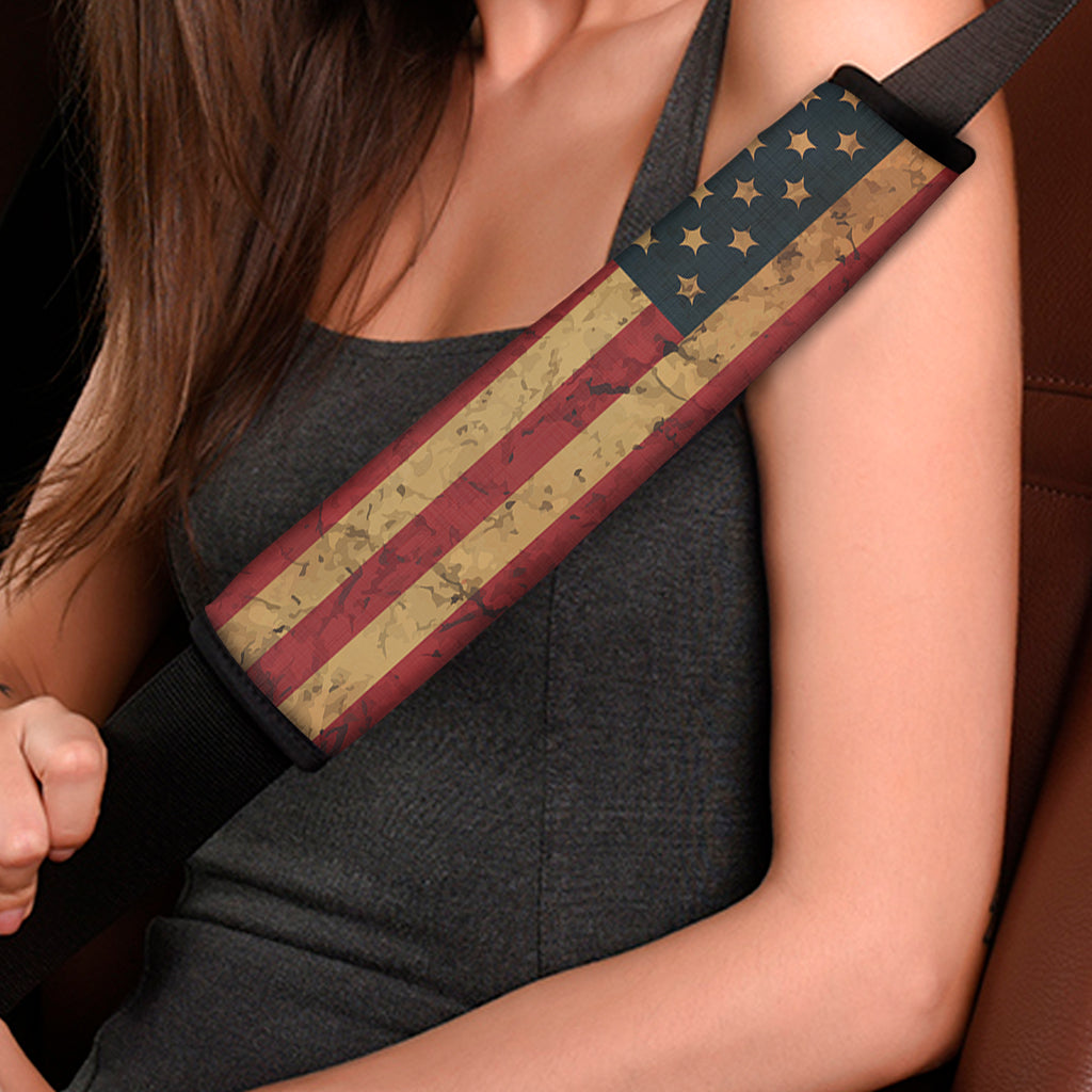 Vintage American Flag Print Car Seat Belt Covers