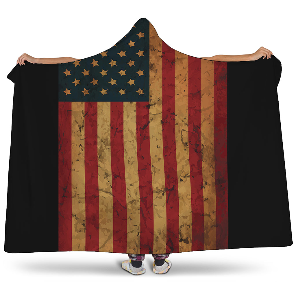 Vintage American Flag Print Hooded Blanket