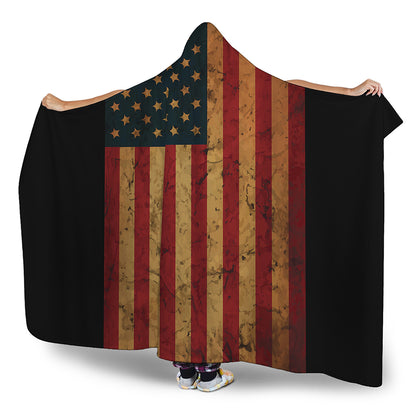 Vintage American Flag Print Hooded Blanket