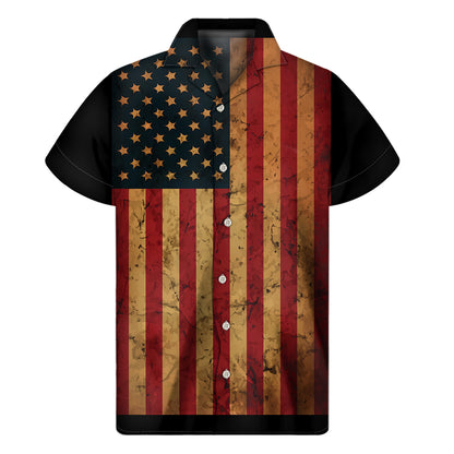 Vintage American Flag Print Men's Short Sleeve Shirt