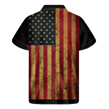 Vintage American Flag Print Men's Short Sleeve Shirt