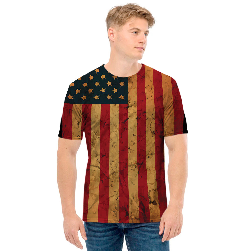Vintage American Flag Print Men's T-Shirt