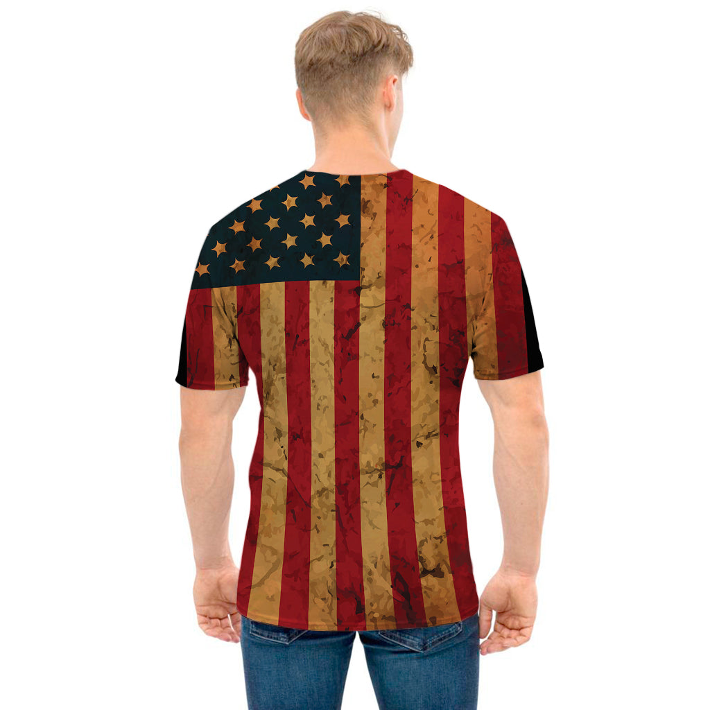 Vintage American Flag Print Men's T-Shirt