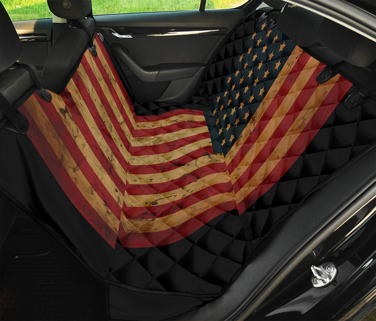 Vintage American Flag Print Pet Car Back Seat Cover