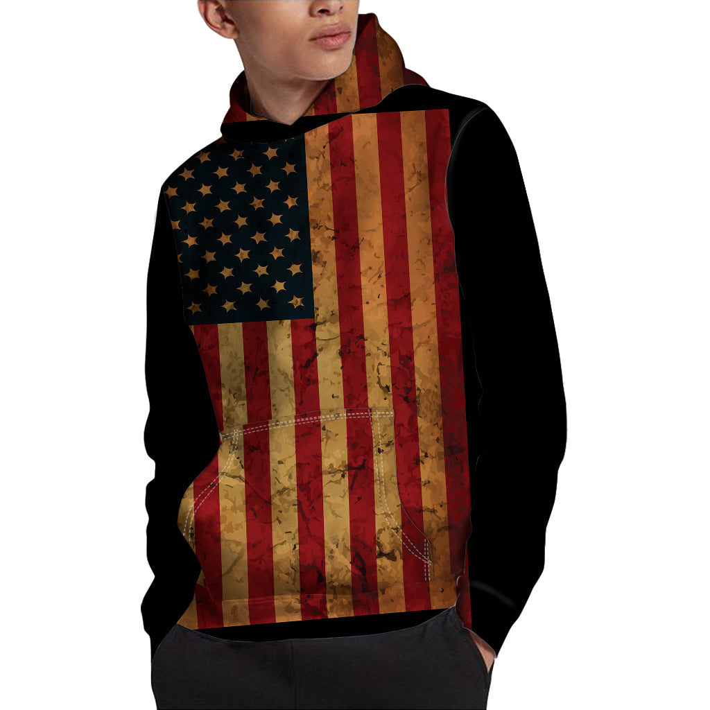 Vintage American Flag Print Pullover Hoodie