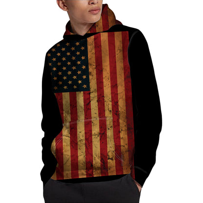 Vintage American Flag Print Pullover Hoodie