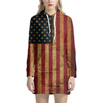 Vintage American Flag Print Pullover Hoodie Dress