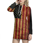 Vintage American Flag Print Pullover Hoodie Dress