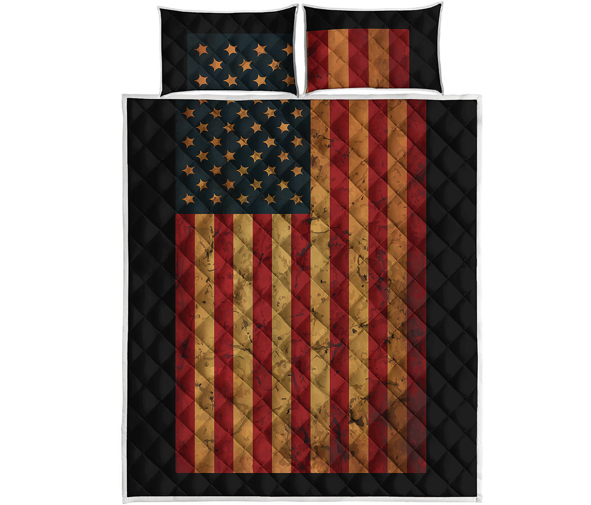 Vintage American Flag Print Quilt Bed Set