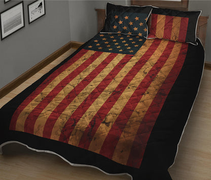 Vintage American Flag Print Quilt Bed Set