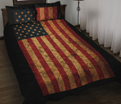 Vintage American Flag Print Quilt Bed Set