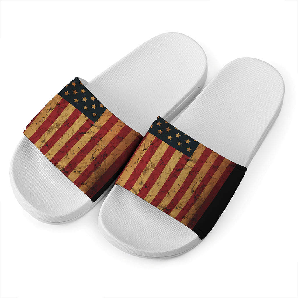 Vintage American Flag Print White Slide Sandals