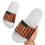 Vintage American Flag Print White Slide Sandals