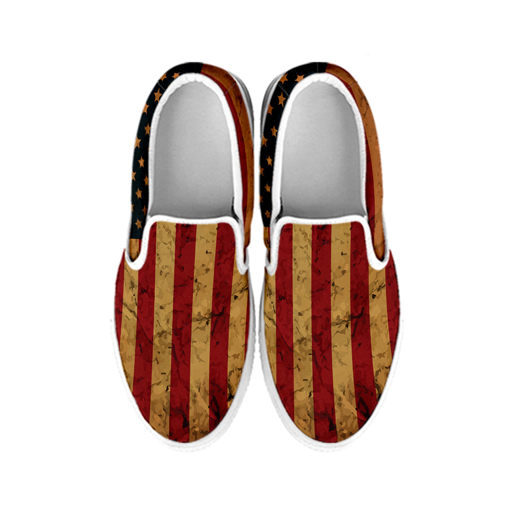 Vintage American Flag Print White Slip On Shoes