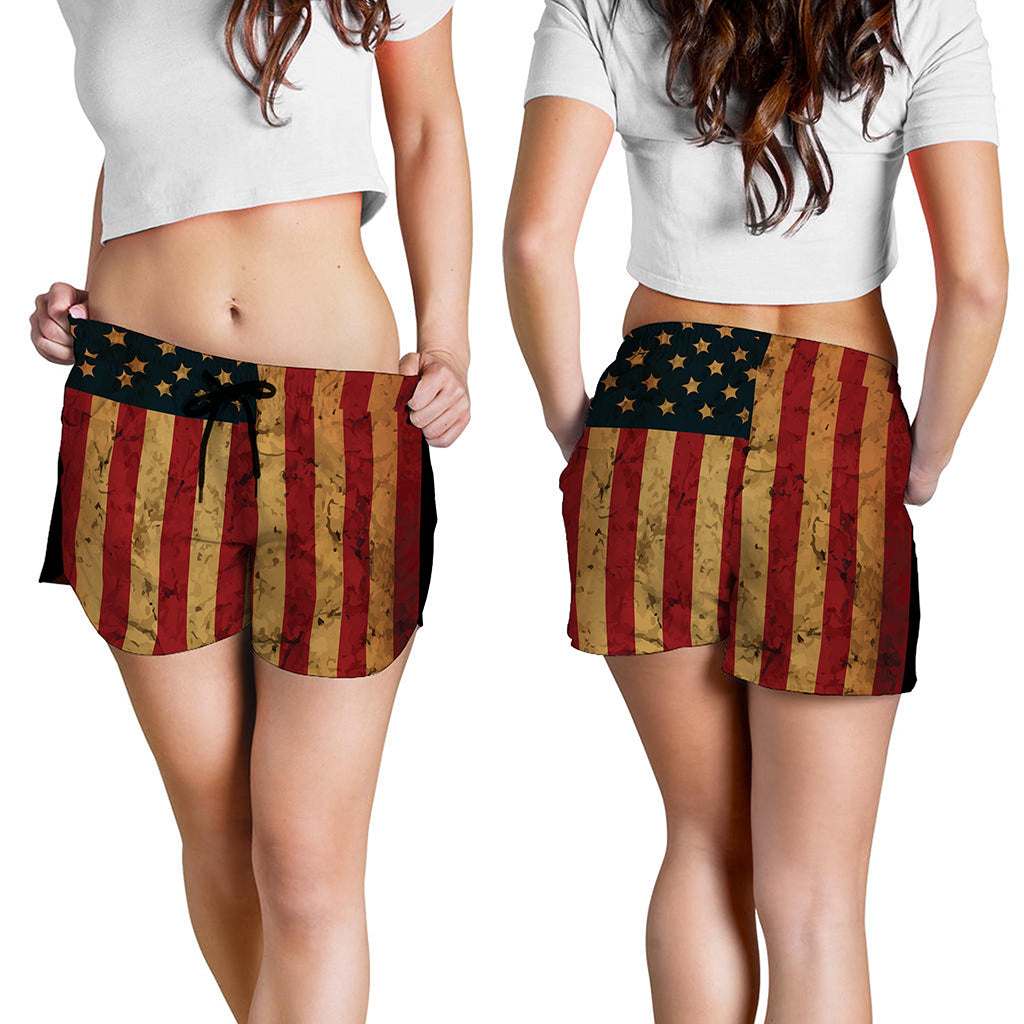 Vintage American Flag Print Women's Shorts