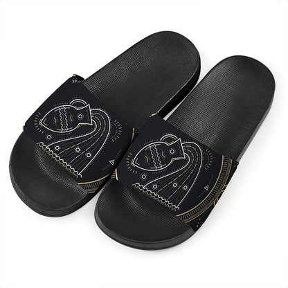 Vintage Aquarius Zodiac Sign Print Black Slide Sandals