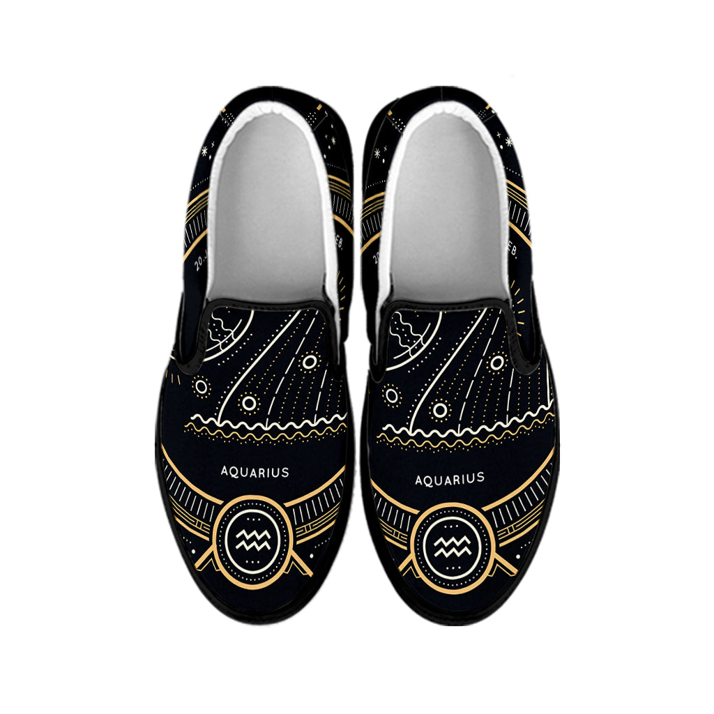 Vintage Aquarius Zodiac Sign Print Black Slip On Shoes