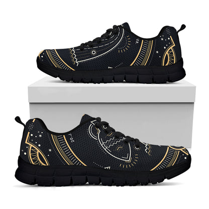 Vintage Aquarius Zodiac Sign Print Black Sneakers