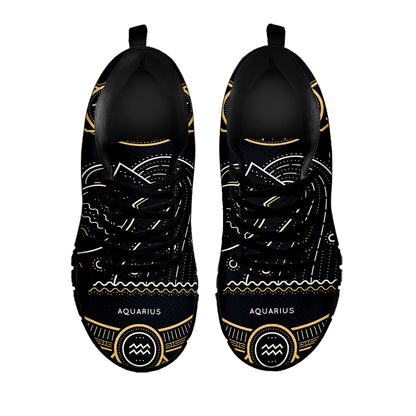 Vintage Aquarius Zodiac Sign Print Black Sneakers