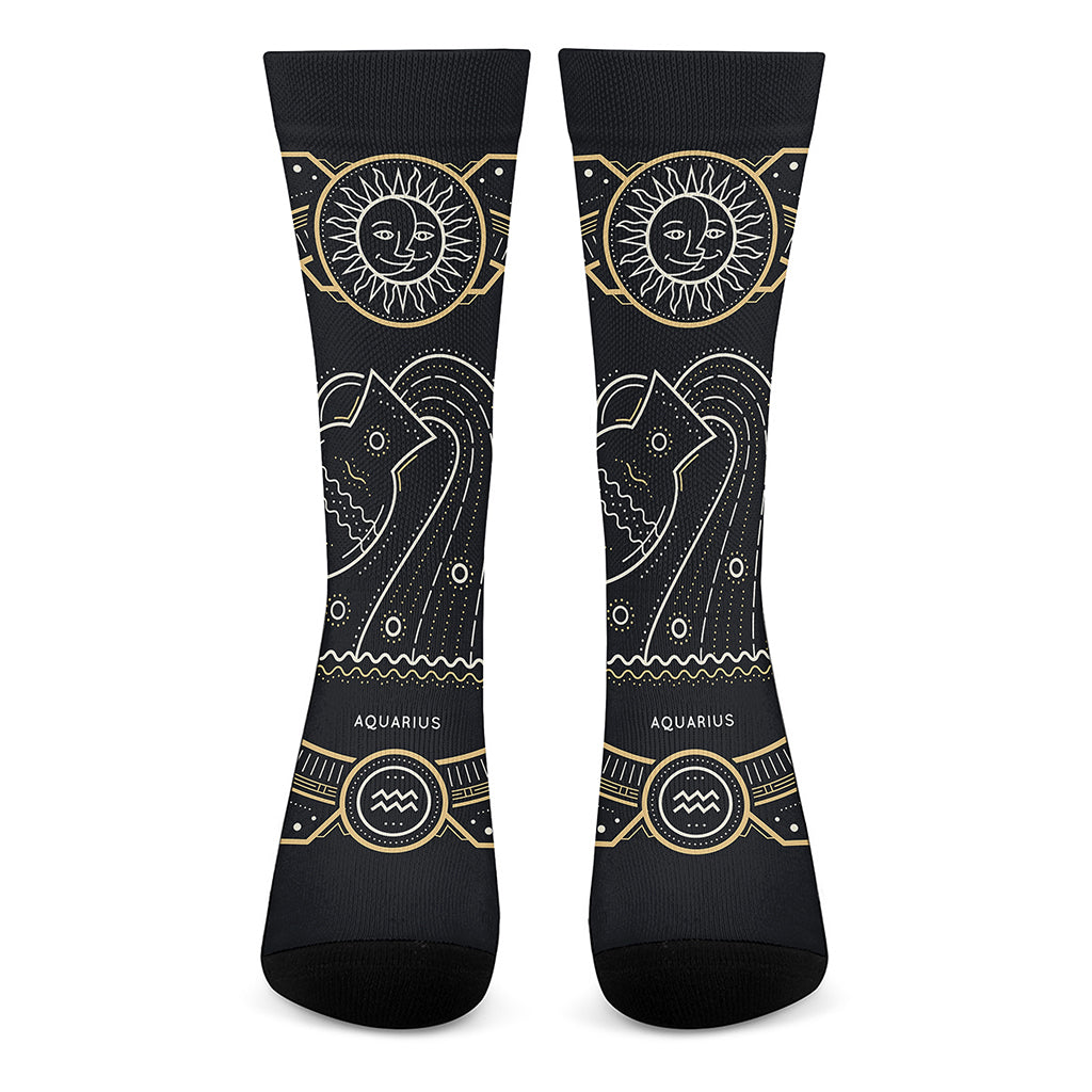Vintage Aquarius Zodiac Sign Print Crew Socks