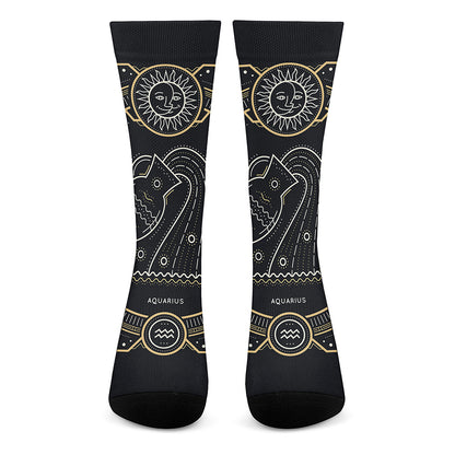 Vintage Aquarius Zodiac Sign Print Crew Socks