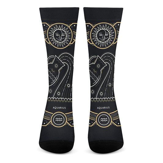 Vintage Aquarius Zodiac Sign Print Crew Socks