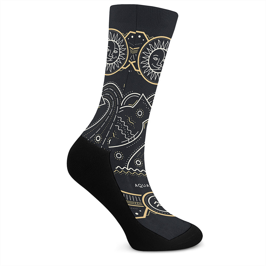 Vintage Aquarius Zodiac Sign Print Crew Socks