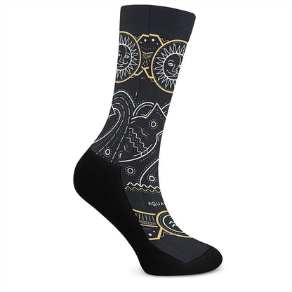 Vintage Aquarius Zodiac Sign Print Crew Socks