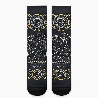 Vintage Aquarius Zodiac Sign Print Crew Socks