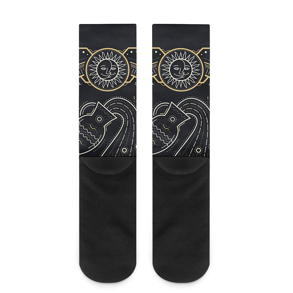 Vintage Aquarius Zodiac Sign Print Crew Socks